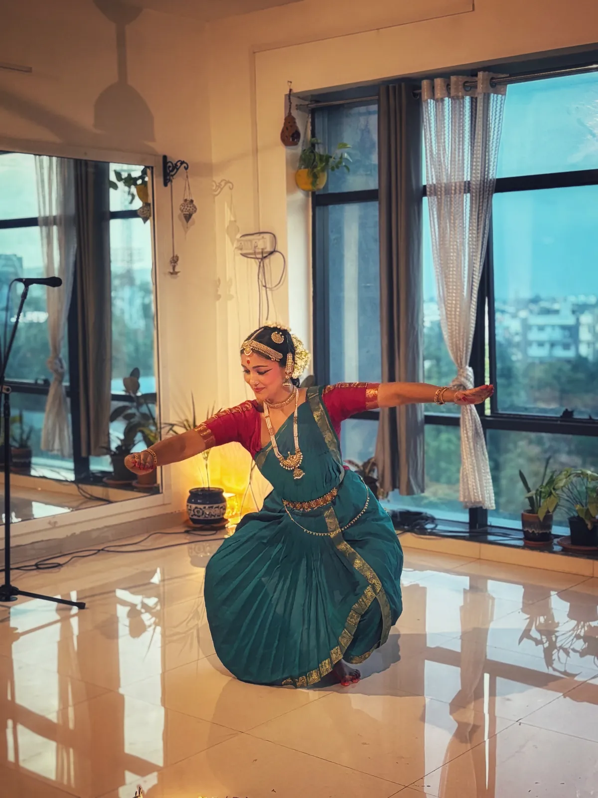 A dancer in a deep floor pose
