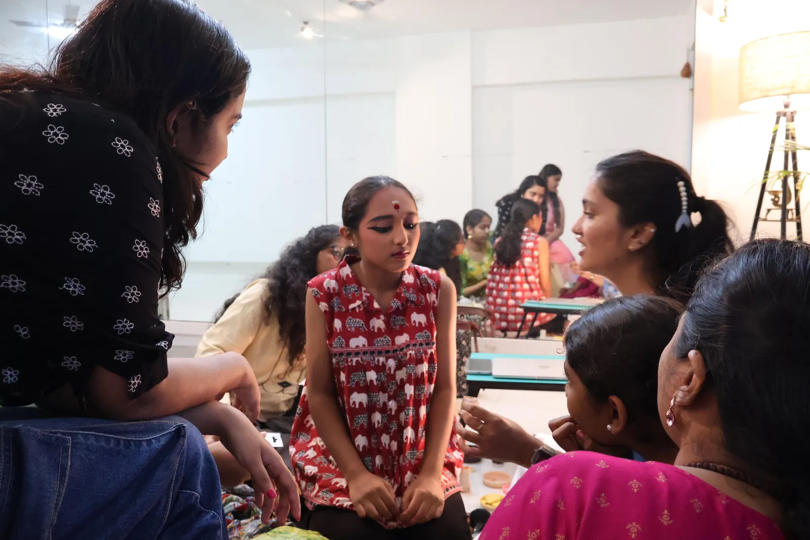 Make-up backstage before a performance